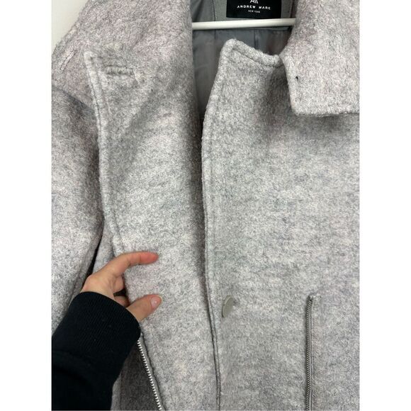 Andrew Marc size XL Gellar Trench Coat Light Gray Wool Moto Zip Edgy Knee Length - Picture 5 of 13